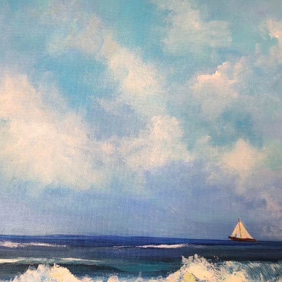 Ocean Waves Canvas Art, Original Acrylic Painting On Canvas 24X18 Coastal Beach - Picture 7 of 10